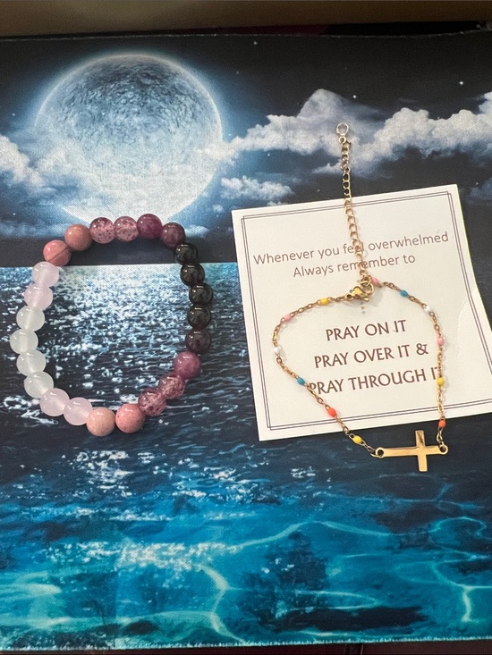 Love Beads & Christian Cross Prayer Bracelet Jewelry - #2641* Prayer: 2 Set of Gold Cross Beaded Bracelet W/Multicolor Accents